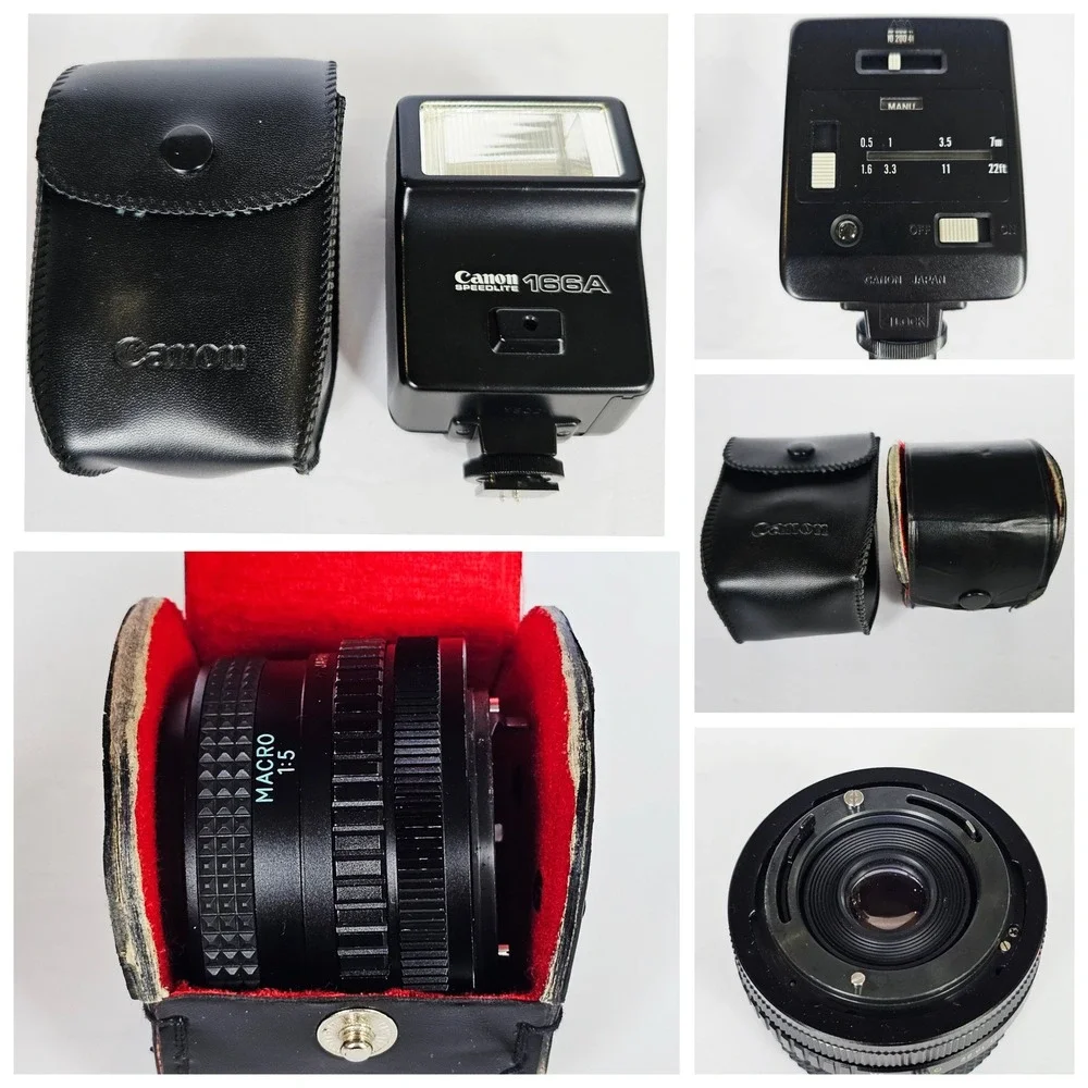 80s Vintage Canon AE-1 Program 35mm‎ SLR Film Camera Kit w/ Lenses Flash and Bag